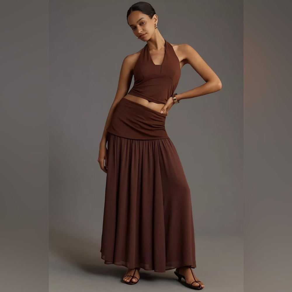 NWT Size XXS (waist 13"-15") - By Anthropologie Dropped Yoke-Waist Maxi Skirt
